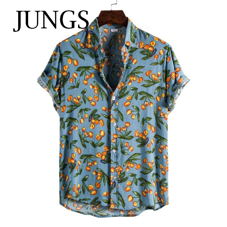 Гавайская рубашка мужская с цветочным принтом Повседневная Свободная пляжная