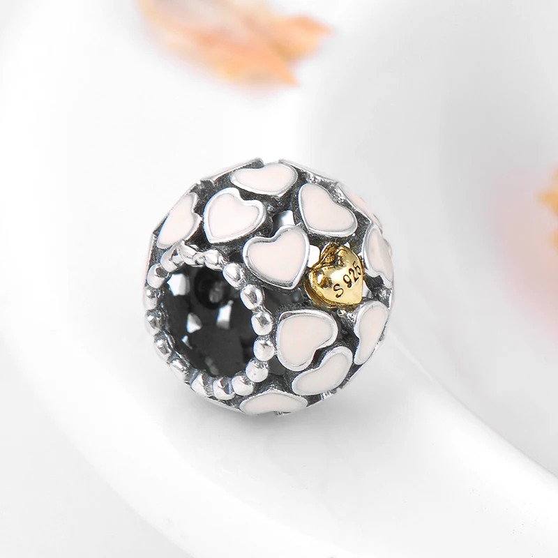 Новое горячее 925 пробы Серебряное драматическое розовое эмалированное сердце