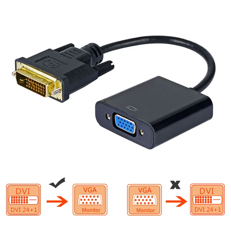 

Full HD 1080P DVI-D DVI to VGA Adapter 24+1 25Pin Male to 15Pin Female Converter for PC HDTV Monitor TV PS3 PS4 PC Projector