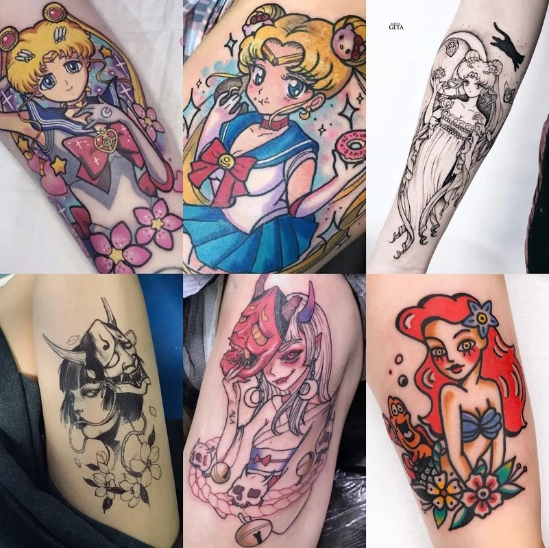 Japanese Cartoon Tattoo Stickers Female Anime Waterproof Cute Sexy Fashion Art Fake Tattoos Lasting Flower Arm Temporary Tattoos