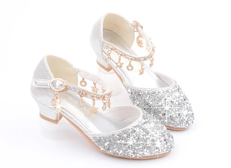 

New Girls' High Heels Sequins Spring and Autumn Girls Princess Shoes Student Performance Shoes Girls Rhinestone Dance Shoes