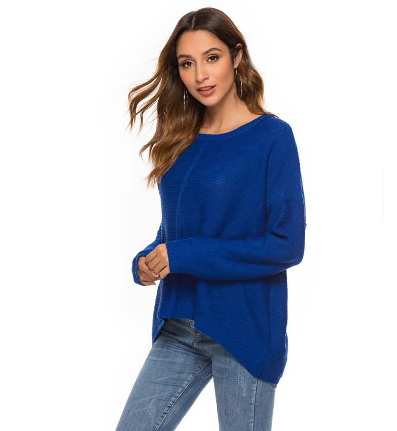 Свитер женский длинный рукав колокол круглый вырез пуловер свитер вязаный