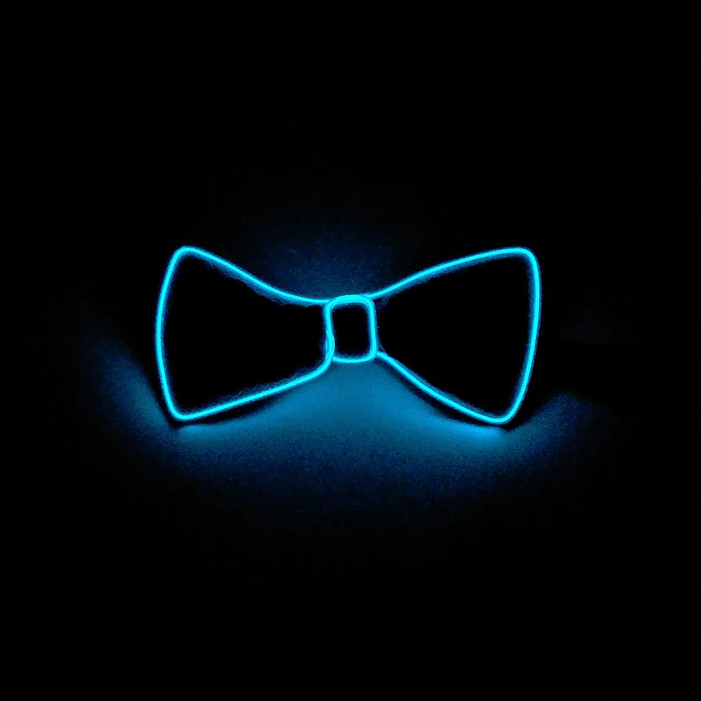 Clear Blue New 10 Color Choice Flashing Light Up LED Neon Bow Tie Lemon Green glow EL wire BowTie For Evening Party Decor - Цвет: Clear Blue