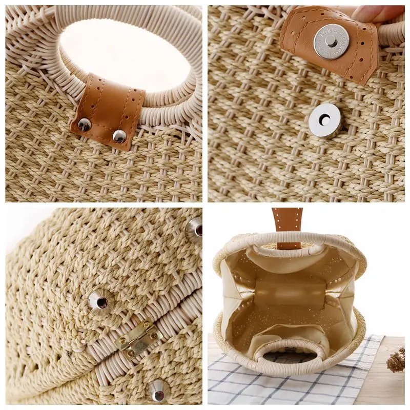 

Fashion Round Woven Rattan Bags Casual Shell Straw Bag Women Handbag Summer Beach Braided Bali Clutch Purse Bags for Women 2021