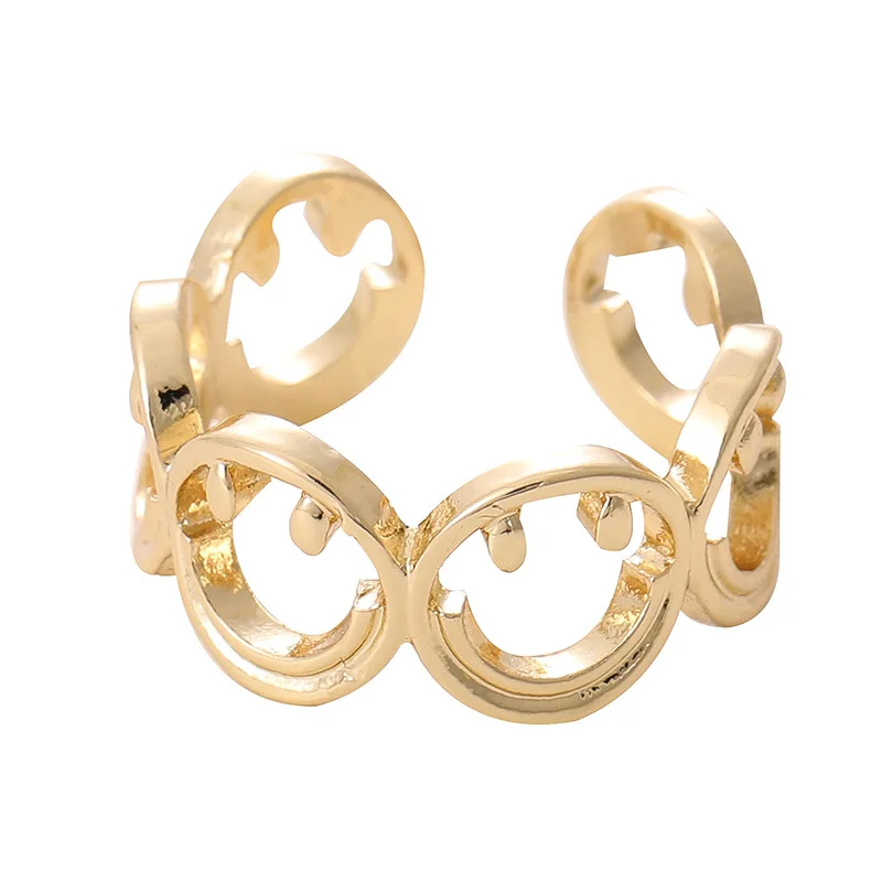 

Trendy Fashion 2020 New Simple Metal Smooth Open Hollow Smiling Face Adjustable Ring For Women Female Girl Party Jewelry