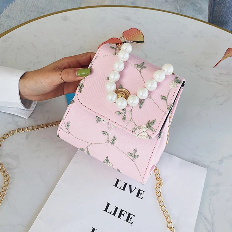 

Women handbag Pearl Lace Women's Messenger Bag Fashion PU Luxury Handbag Mini Bag