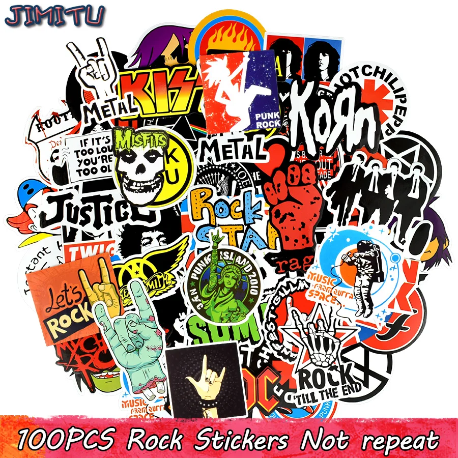 Calcoman&iacute;as de m&uacute;sica Rock Retro, pegatina JDM de grafiti para guitarra, motocicleta, ordenador port&aacute;til, equipaje, monopat&iacute;n, Snowboard, 100 Uds.-0