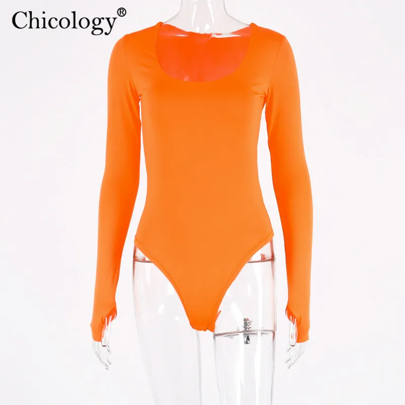 Chicology solid low cut sexy body suit women long sleeve bodysuit 2019 summer streetwear female one piece clothing |