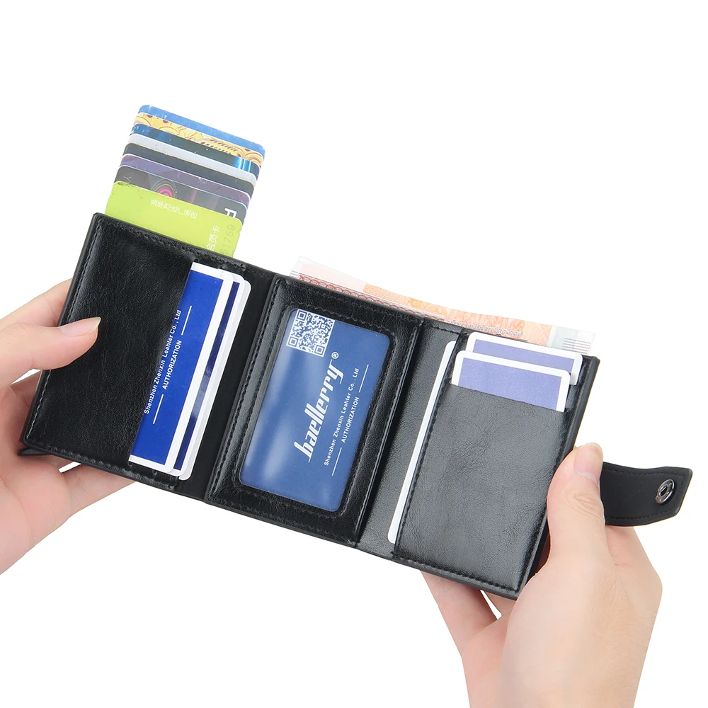 New RFID Blocking Protection Men Wallet ID Credit Card Holder Leather Metal Aluminum Business Bank Cardholder Purse | Багаж и сумки