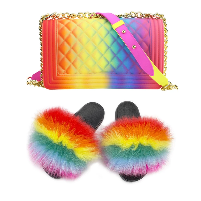 Комплект женских меховых тапочек гелевых сумочек пушистые меховые сланцы и