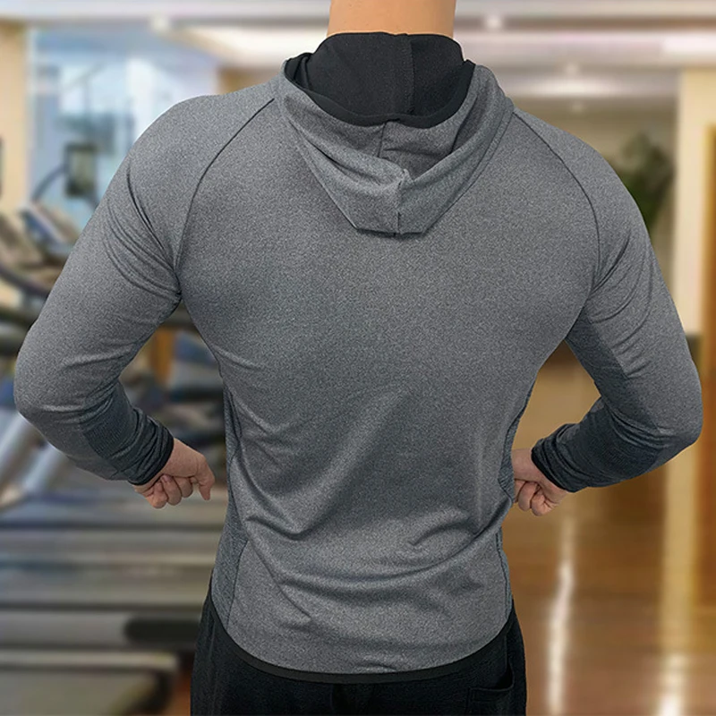 

Men's Long Sleeve Fitness Jacket Loose Slim Coat Breathable Quick-drying Sweatshirt Zipper Hooded Running Sports Training Suit