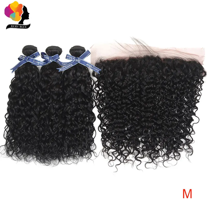 Бразильские натуральные кудрявые пучки волос с 13*4 фронтальная волна воды пряди