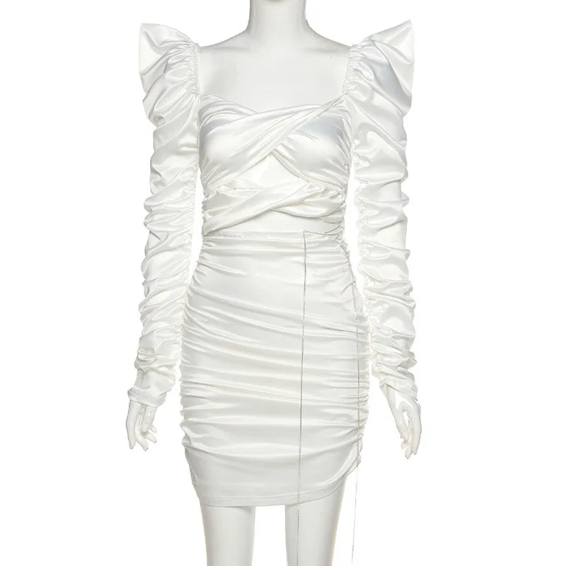 

CNYISHE Sexy Hollow Puff Sleeve Bodycon Mini Dress For Women Winter Bandage Partywear Elegant Dresses Women Dress Female Vestido