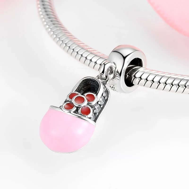 925 Серебряная розовая роза эмаль Обувь на высоких каблуках элегантный балетный