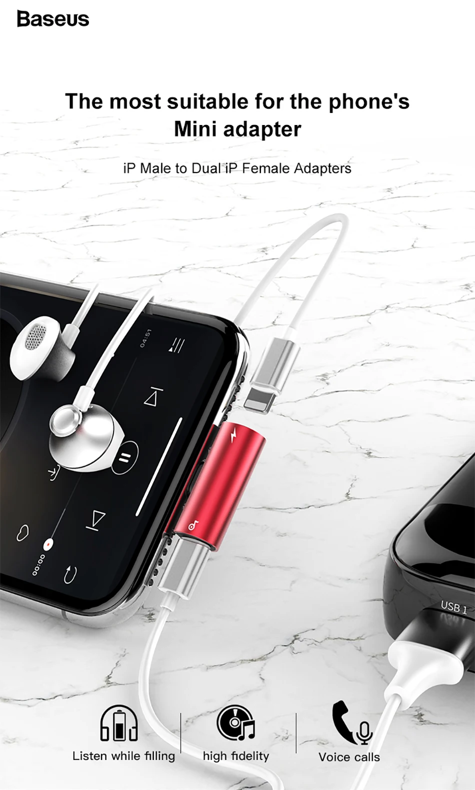 Baseus 2 в 1 аудио адаптер для iPhone Xs Max X 8 7 Plus аудио Aux адаптер для наушников зарядный разъем OTG кабель для Lightning