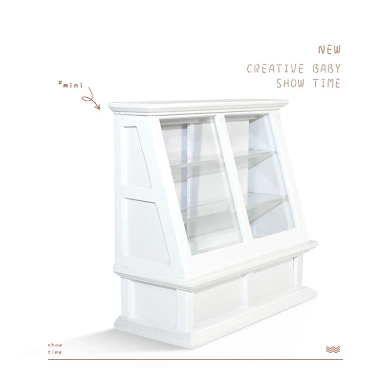 

2 Pcs Miniature Wooden Mini Doll House Furniture Store Food Cake Shelf Display Cabinet Ornaments, Wood Color & White