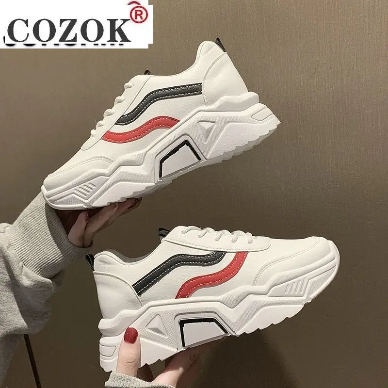 2021 Fashion Women's Vulcanized Shoes Autumn New Platform Chunky Sneakers Low-heeled Round Head Women Casual Lace-up Dad Shoes