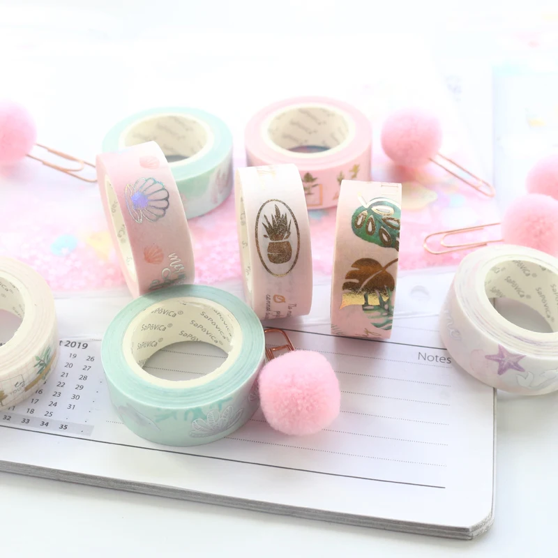 Domikee милый карамельный золотой фольги японский Васи Рулон Ленты kawaii школы ребенок декоративные Скрапбукинг Ремесло дневник Маскировочная лента 15 мм* 5 м
