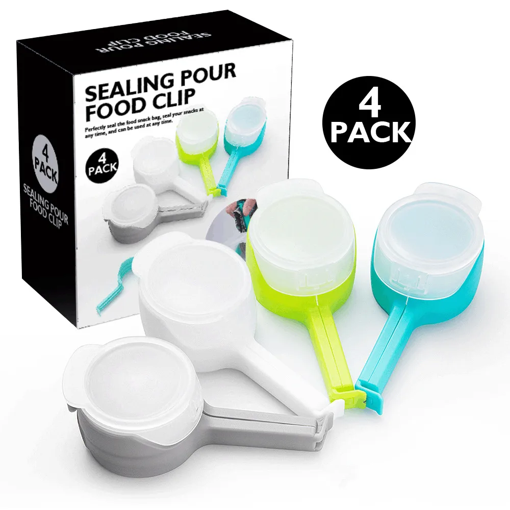

4 pcs bag Sealing Clip Fresh Keeping Sealer Clamp Plastic Helper Food Saver Kitchen Gadgets Seal Pour Food Storage Bag Clips