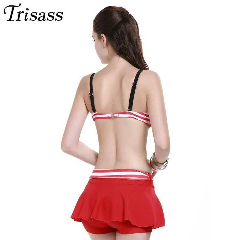 Комплект бикини Trisass 2021 женский купальник Полосатая юбка тройка низкая талия пуш