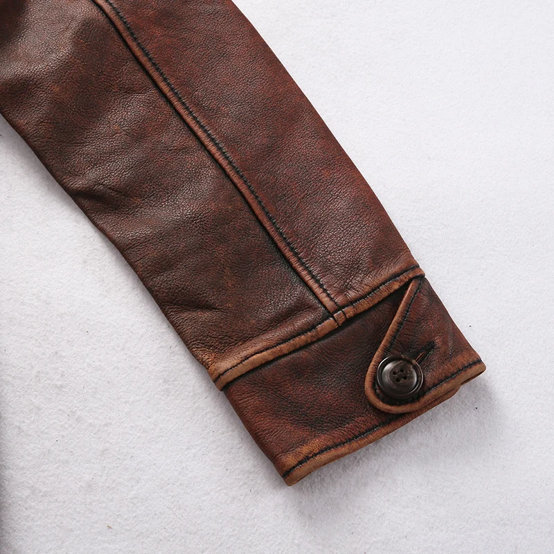 

Read Description! Asian size AL0626 genuine cow skin leather jacket mens cowhide casual vintage biker leather jacket