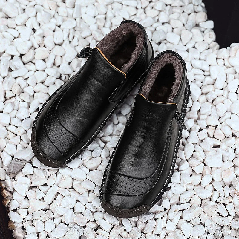 UEXIA 2019 New Fashion Men Boots High Quality Split Leather Ankle Snow Shoes Warm Fur Plush Winter Plus Size 38-48 | Обувь