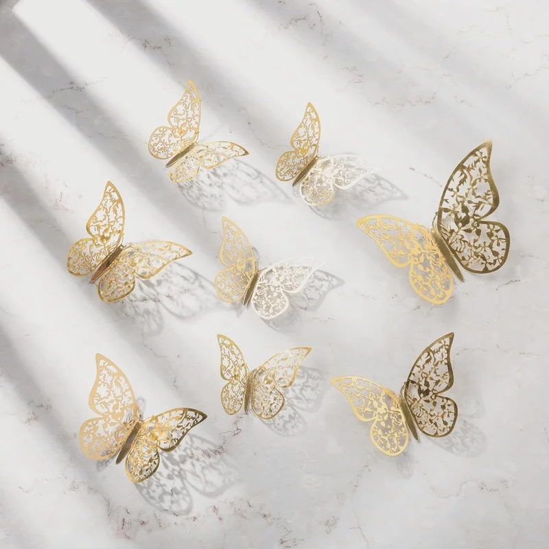 

12 Pcs 3D Hollow Wall Stickers Butterfly Fridge for Home Decoration New Style Wall Stickers