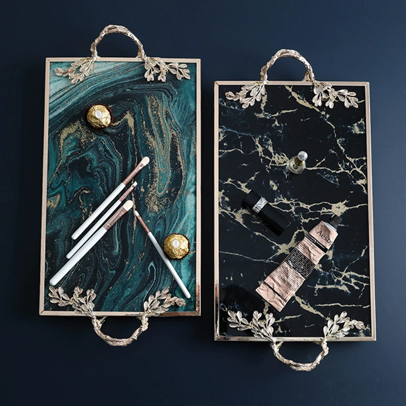 Поднос для хранения напитков сервировочный поднос с мраморной текстурой