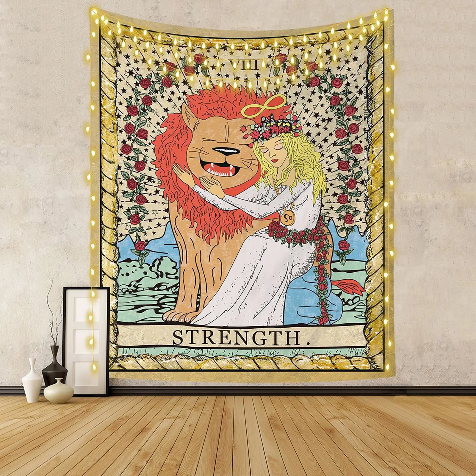 

Tarot Divination Wall Carpet the Lion and Woman Medieval Europe Wall Hanging Decoration for Bedroom Home Outdoor