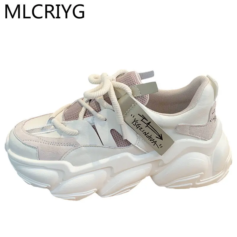 

New Women's Shoes Spring Walking Platform Shoes Fashion Mesh Breathable Women Sneakers Comfortable Lace-up Women Casual Shoes