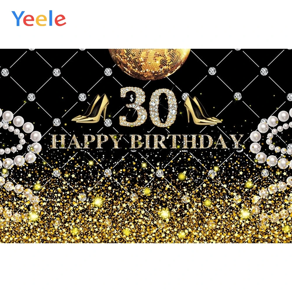 

Yeele Woman 30th Birthday Party Photography Backdrops Pearl Necklace Golden Dots Ball Photographic Background For Photo Studio
