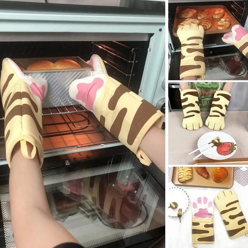 

3D Cartoon Animal Cat Paws Oven Long Mitts Microwave Non-slip Baking Heat Resistant Gloves Insulation Cotton Gloves Z9S7