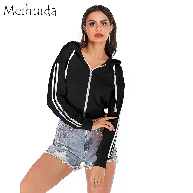 

Autumn Women Sweatshirts Hooded Zipper Jacket Coat Crop Top Fashion Casual Cardigan Long Sleeve Drawstring Hoodie for Female New