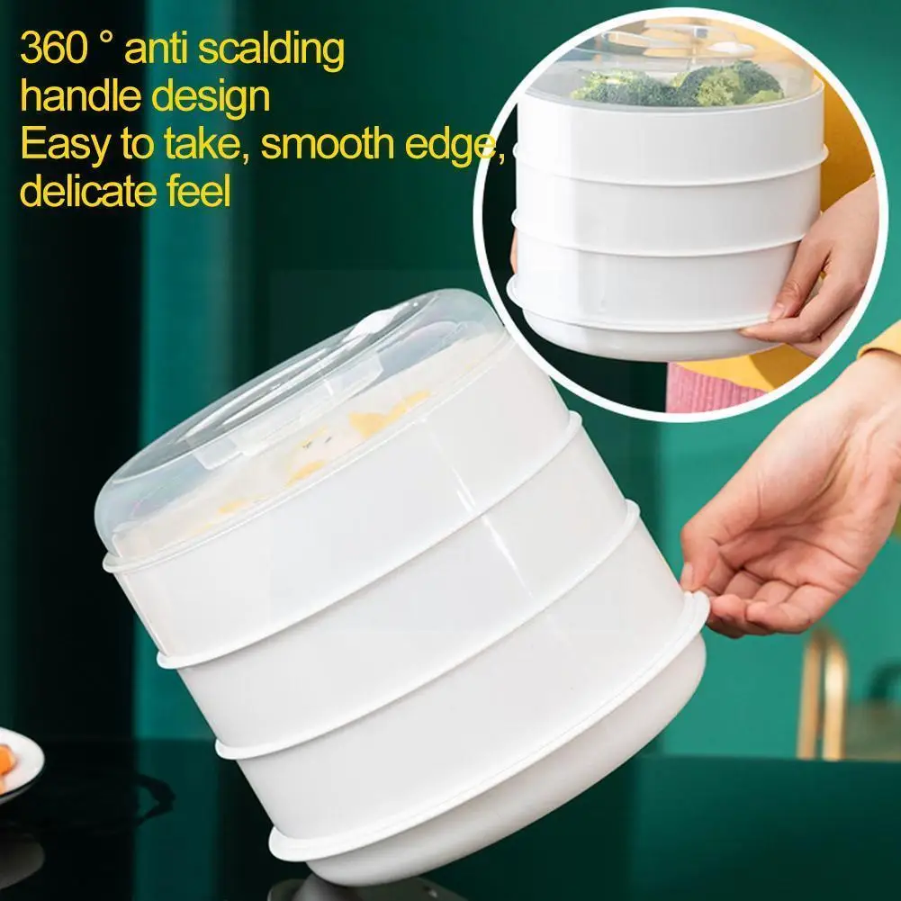 

Microwave Heating Steamer Kitchen Refrigerated Insulation Steamer Grid Box Vegetable Plastic Cover Household Multi-layer K4H1