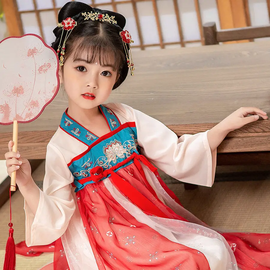

Hanfu Tangzhuang girls' ancient Chinese style dress 2021 spring summer children's summer super fairy children's skirt
