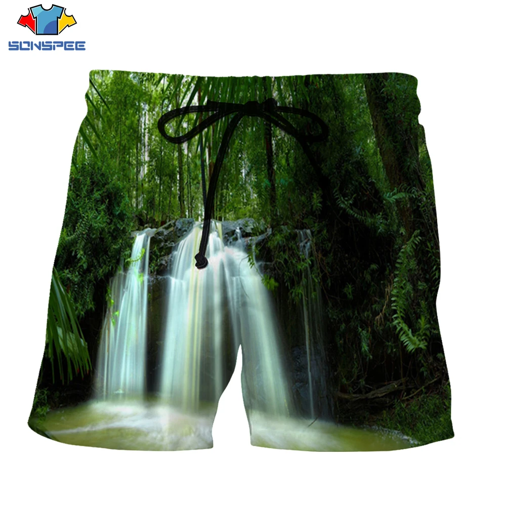 

SONSPEE Summer Men Jungle 3d Print Beach Party Funny Board Forest Shorts Mens New Swimming Shorts Party Fashion Casual Shorts