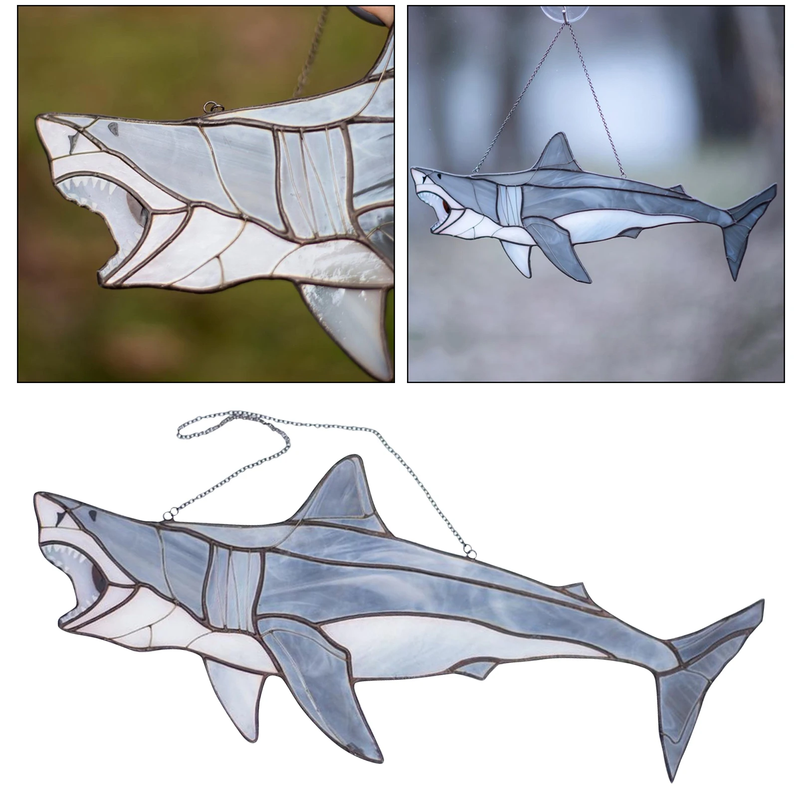 

Stained Glass Shark Suncatcher Window Wall Hanging Pendant Garden Tree Decor