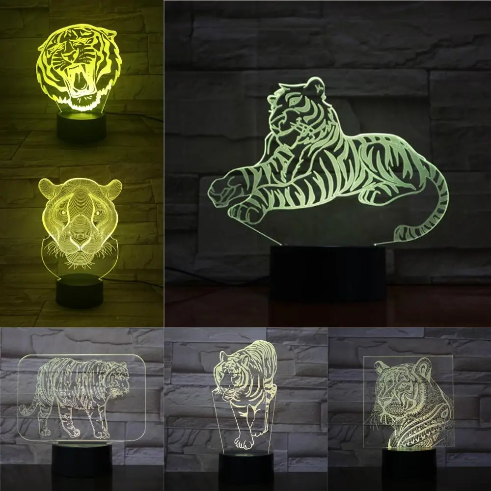 3D лампа Muticolor Tiger абстрактный акриловый светильник украшение для домашнего