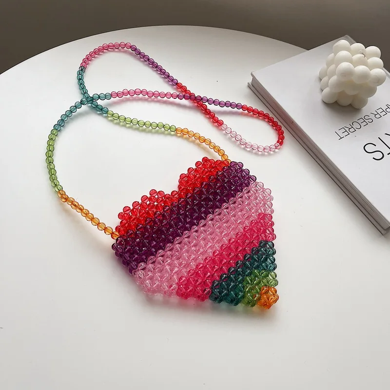 Сумка Кроссбоди ручной работы с бисером маленькая плетеная пляжная Радужная