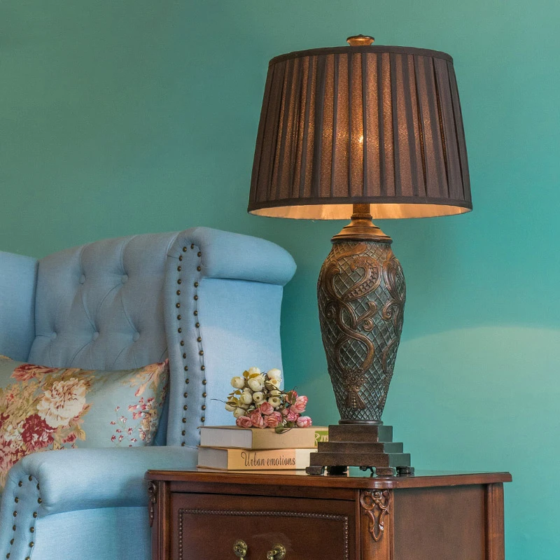 

Ностальгический ретро Отель декоративная настольная лампа Abajurs Смола гостиная домашний Декор лампы Настольная коричневая ткань лампа для ...