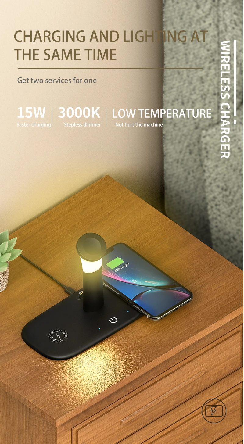 Carregador sem Fio para Iphone 5 em 1 com Lâmpada de Luz Rápido xr x 8 Apple Assista Estação Carregamento Doca Airpods Pro Iver 15w qi 12 11 1 Cheap Carregadores sem Fio