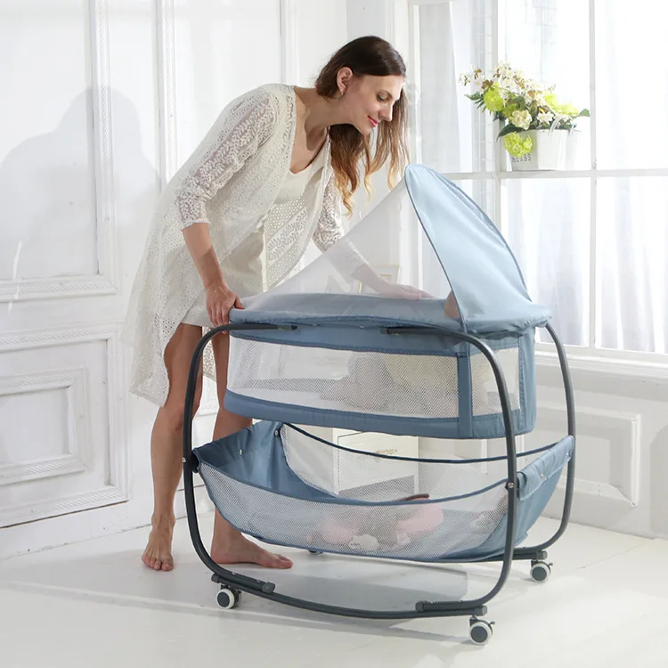 Детская кровать для новорожденных с москитной сеткой роликовая короткая детская