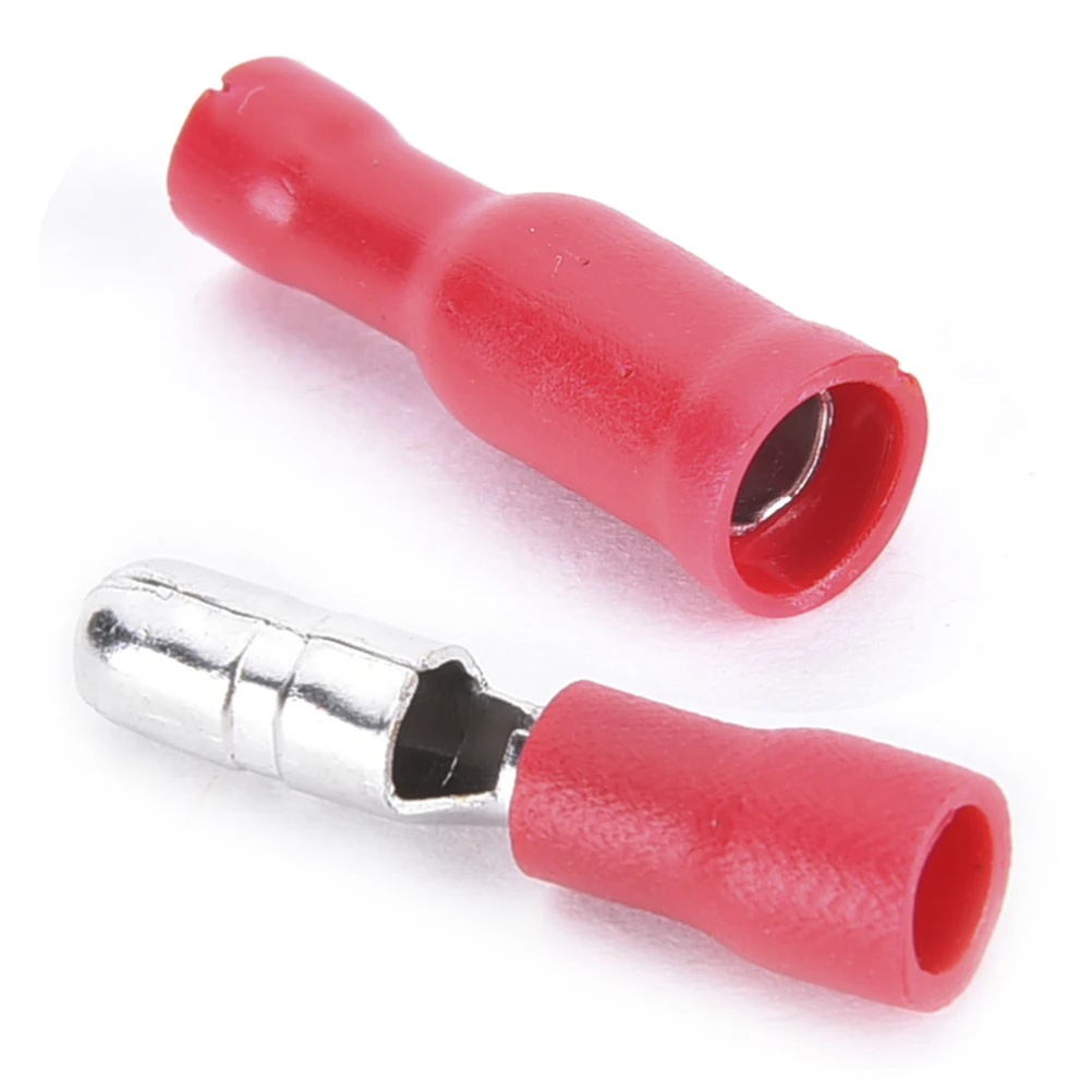 100 шт. красные изолированные гнездовые и мужские пулевидные стыковые соединители