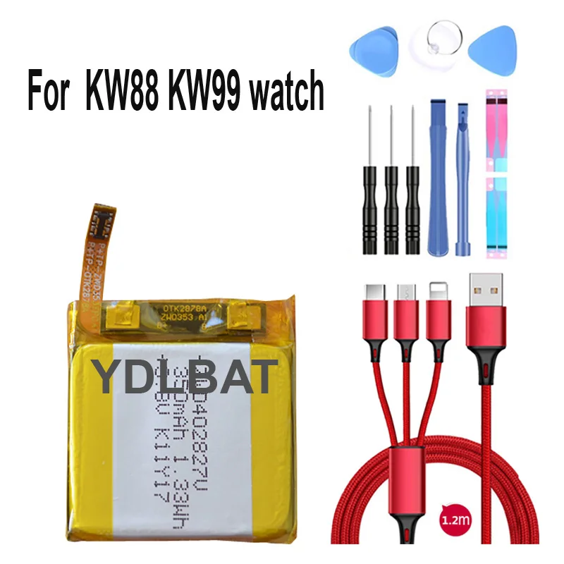 100% новый аккумулятор 350 мАч для смарт часов kingwear KW88 Pro KW99 + usb кабель набор