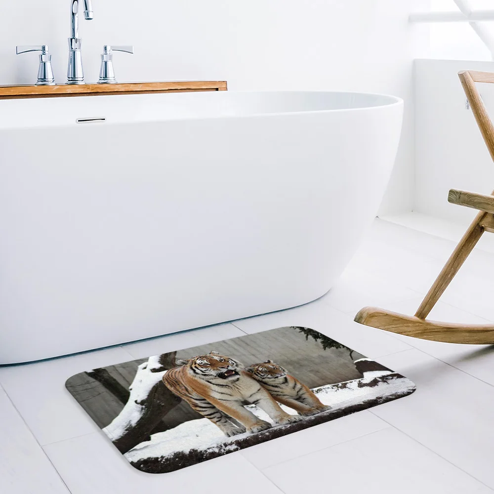 Зимний коврик с двумя тиграми для снега входа в спальню Домашний напольный декор