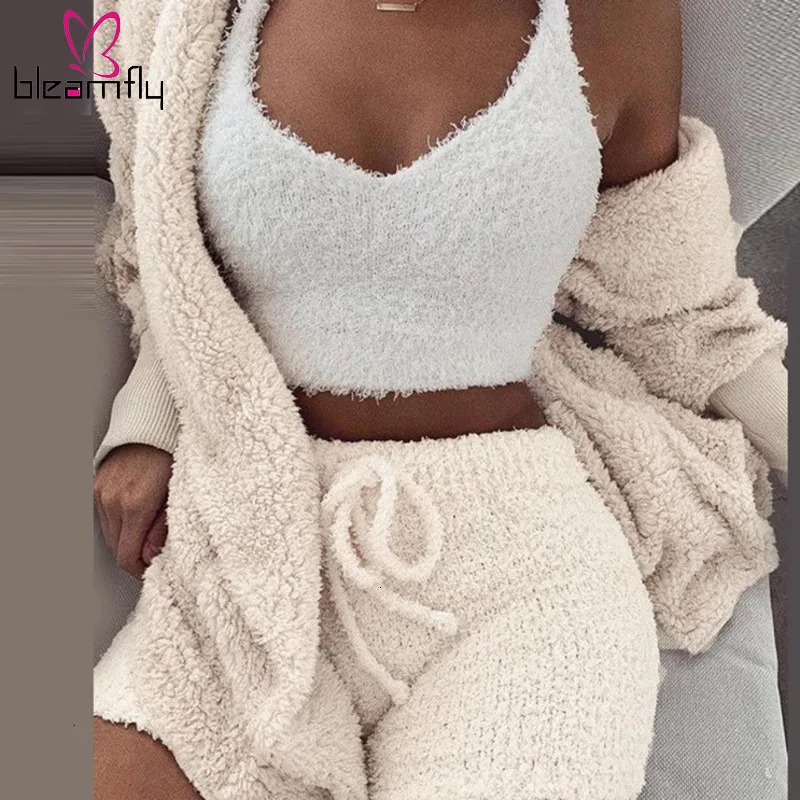 Женский флисовый плюшевый повседневный комплект из двух предметов куртка