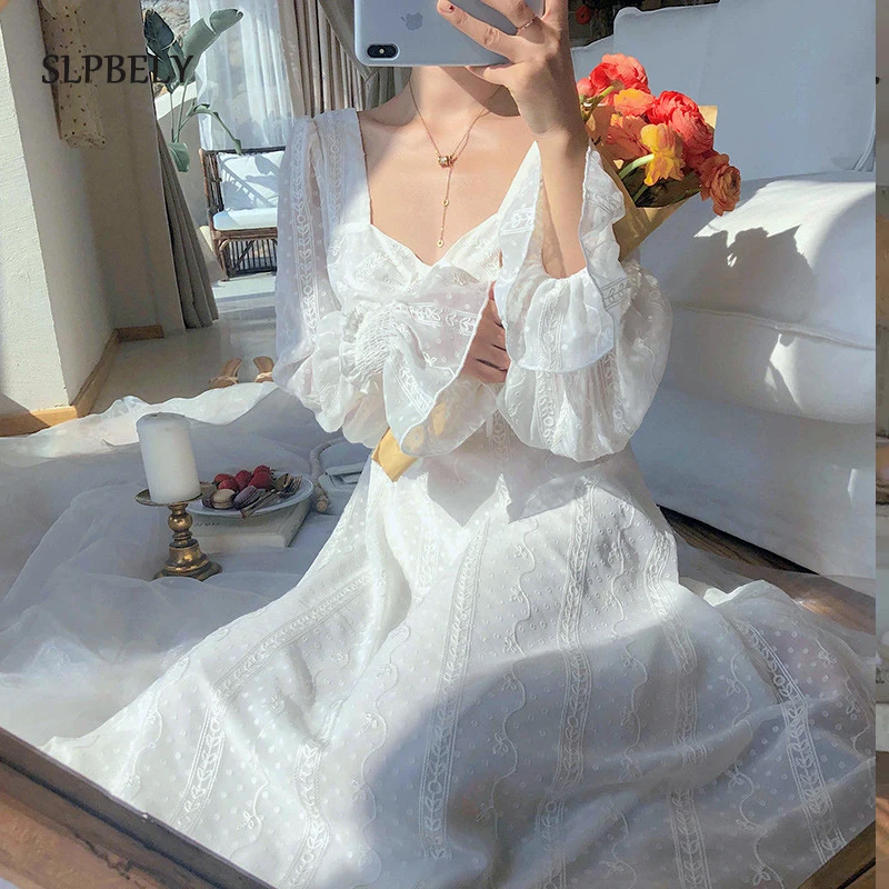 

Платье женское шифоновое средней длины с V-образным вырезом и длинным рукавом