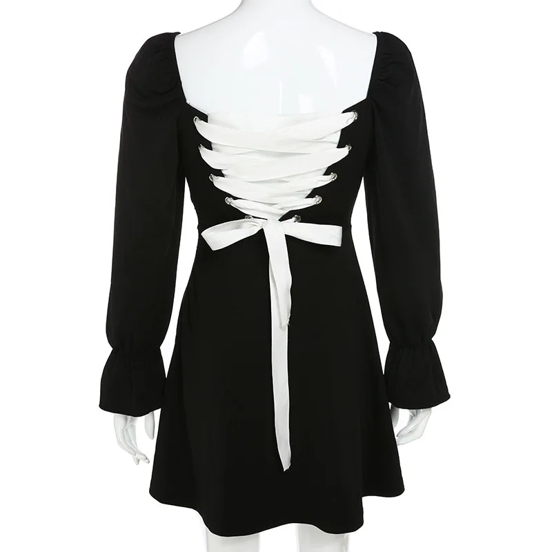 Осенние сексуальные платья с длинным рукавом и перекрестными лямками на спине