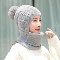 women scarf hat set beanies knitted skullies pure colour warm plush hats autumn winter solid color outdoor