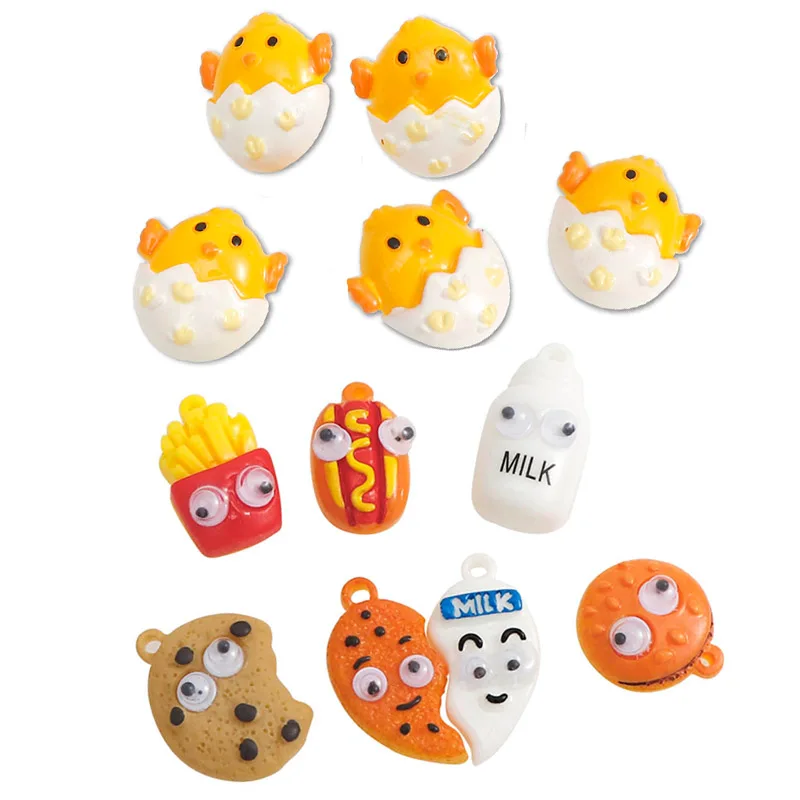 

5-25Pcs Mix Two Or One Stype Chicken Biscuit Milk Flatback Resin Cabochons Phone Decoration Home Decoration Accessories